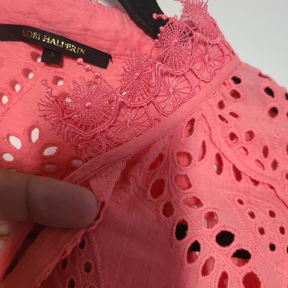 Kobi Halperin Winston Embroidered Eyelet Blouse Women’s S – Coral - Picture 4 of 11